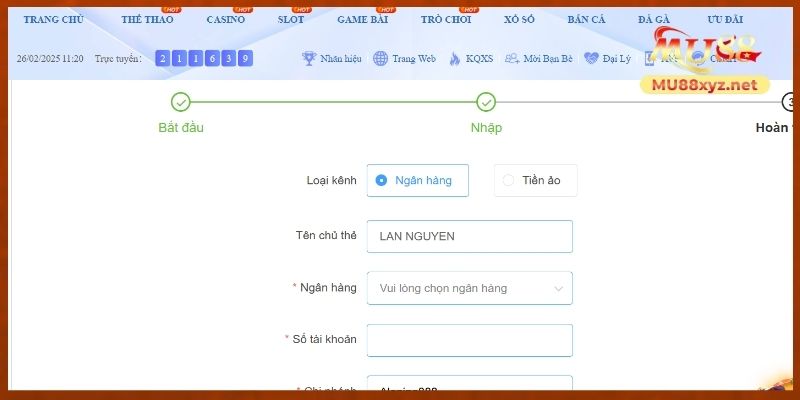 Nạp tiền MU88 qua ngân hàng